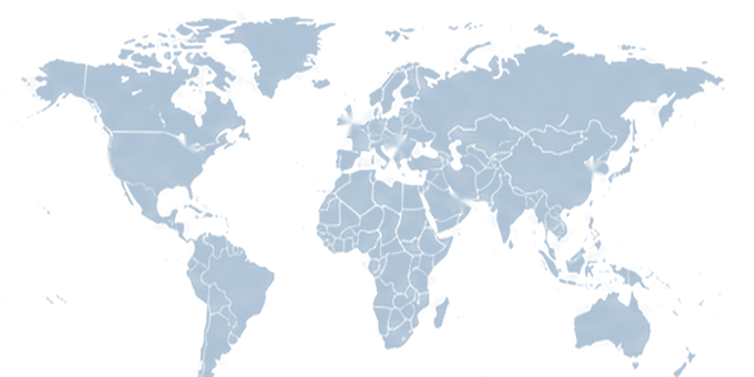 World map marking ibsee locations in Los Angeles, Chicago, London, Belgrade, Dubai and Shanghai